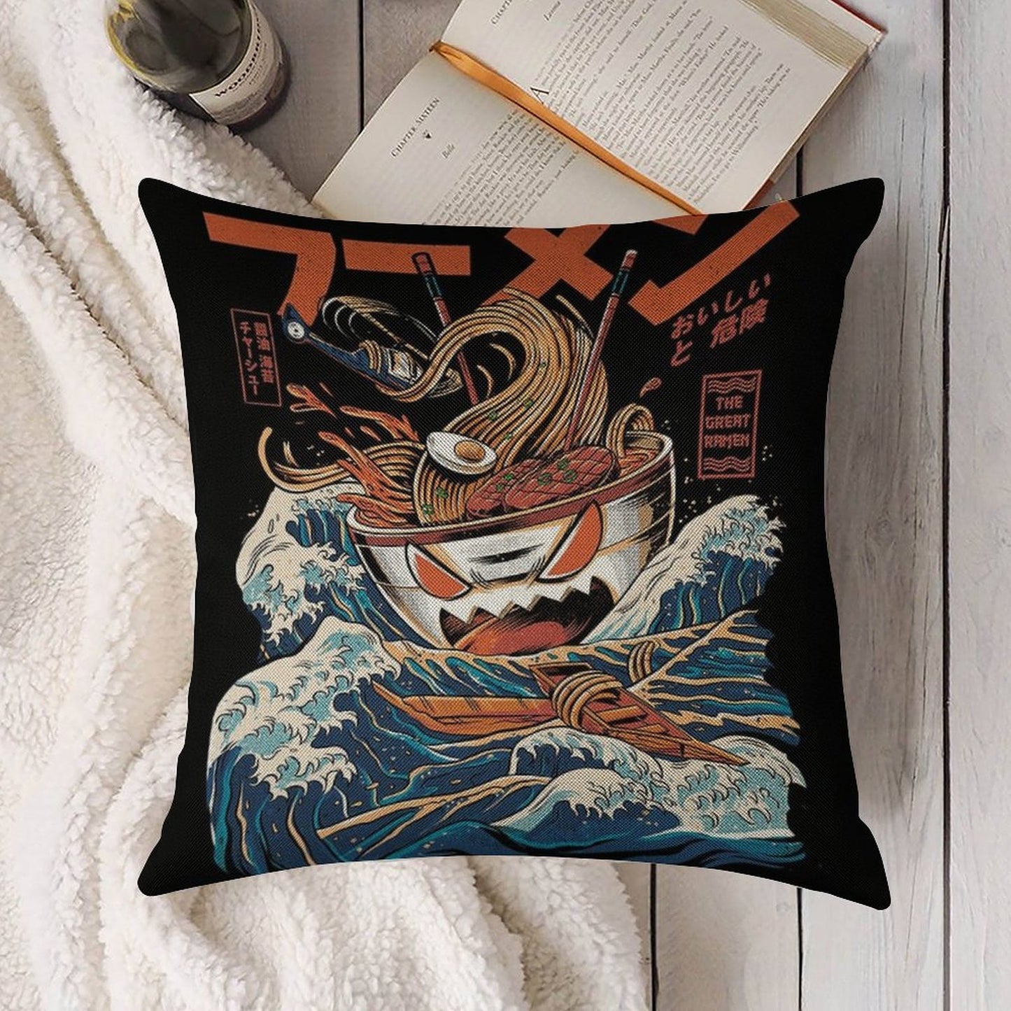 The Black Great Ramen Linen Throw Pillow Cover