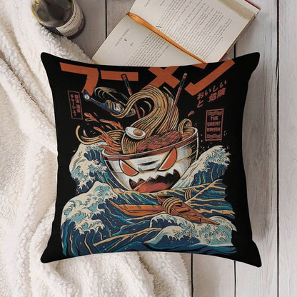 The Black Great Ramen Linen Throw Pillow Cover