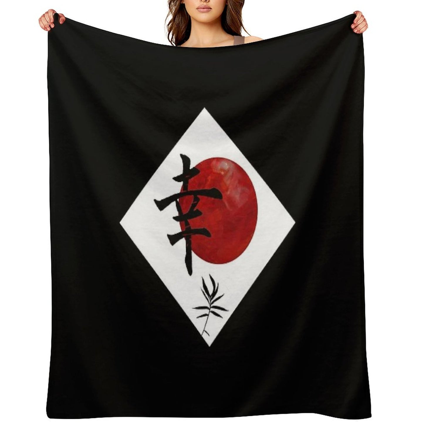 Happiness in Kanji Throw Blanket