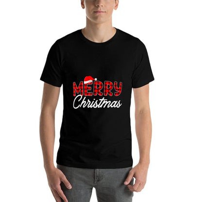 Merry Christmas Buffalo Plaid Red Santa Hat Xmas Pajamas  Breathable T-Shirt