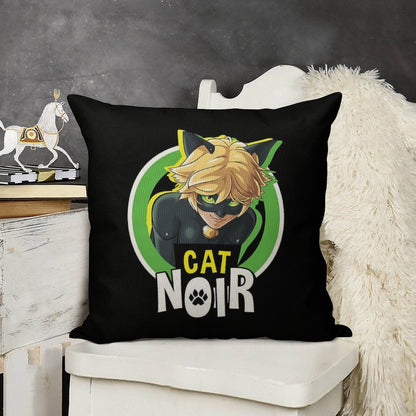 Miraculous Ladybug - Cat Noir Badge Linen Throw Pillow Cover