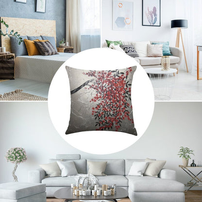 Red Black And Silver Cherry Blossom Tree Art Linen Throw Pillow Cover