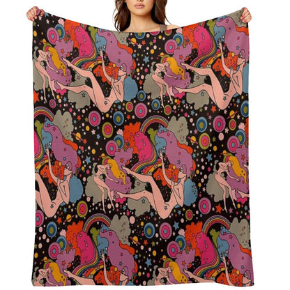 Space Girls Black Backround Throw Blanket