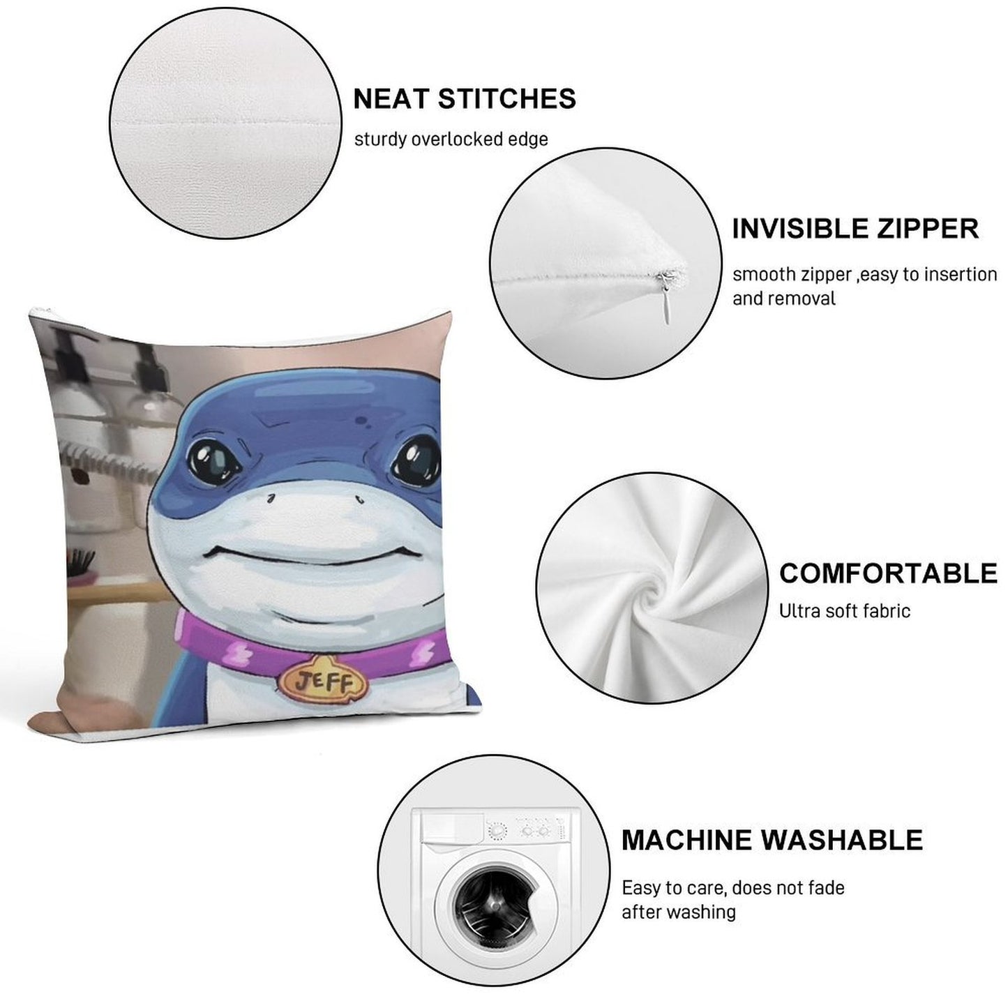 Jeff The Land Shark Soft Durable Construction Throw Pillow