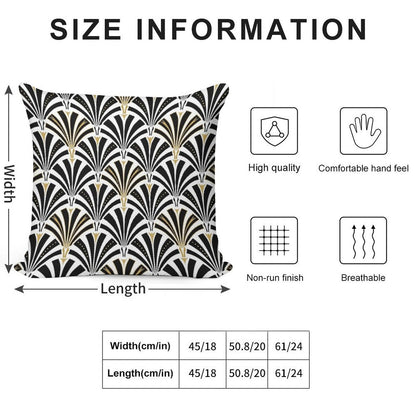 Art Deco Fan Pattern, Black And White Soft Short Plush Fabric Throw Pillow