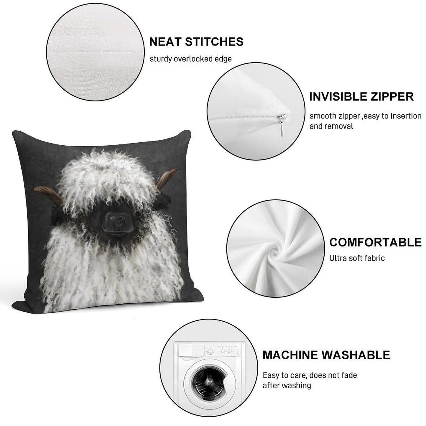 Bo Sheep. Valais Blacknose Sheep. Soft Fade-Resistant Throw Pillow