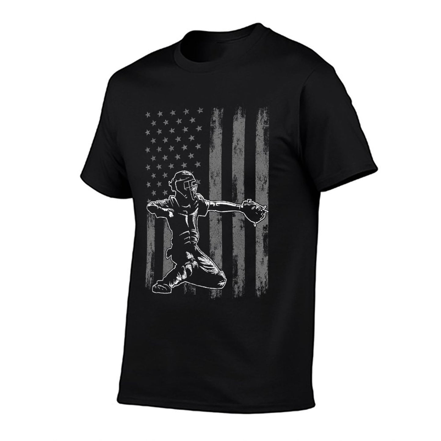Baseball Catcher Shirt For Boys Men, Baseball USA Flag T-Shirt