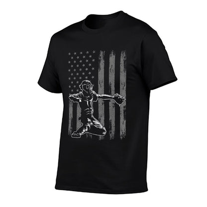 Baseball Catcher Shirt For Boys Men, Baseball USA Flag T-Shirt