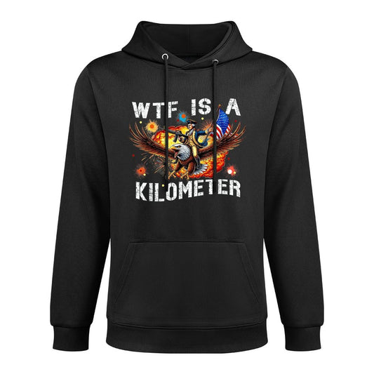 WTF Is A Kilometer Funny George Washington Riding Eagle Moisture-Wicking Hoodie