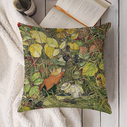 Blackberry Picking Linen Throw Pillow Cover