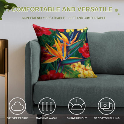 Tropical Paradise Hawaiian Birds of Paradise Illustration Soft Home Decor Throw Pillow