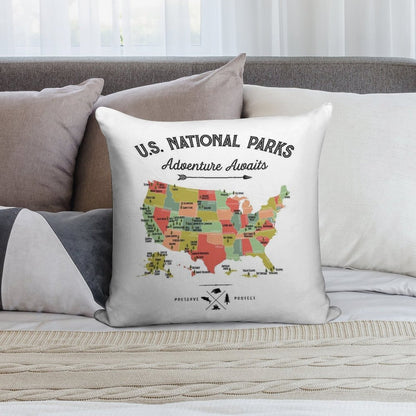 National Park Map Vintage T Shirt - All 63 National Parks Gifts T-shirt Men Women Kids Soft Luxury Feel Throw Pillow