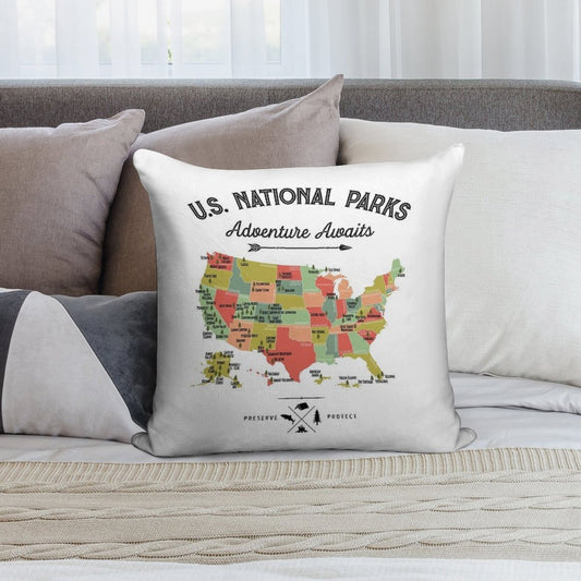 National Park Map Vintage T Shirt - All 63 National Parks Gifts T-shirt Men Women Kids Soft Luxury Feel Throw Pillow