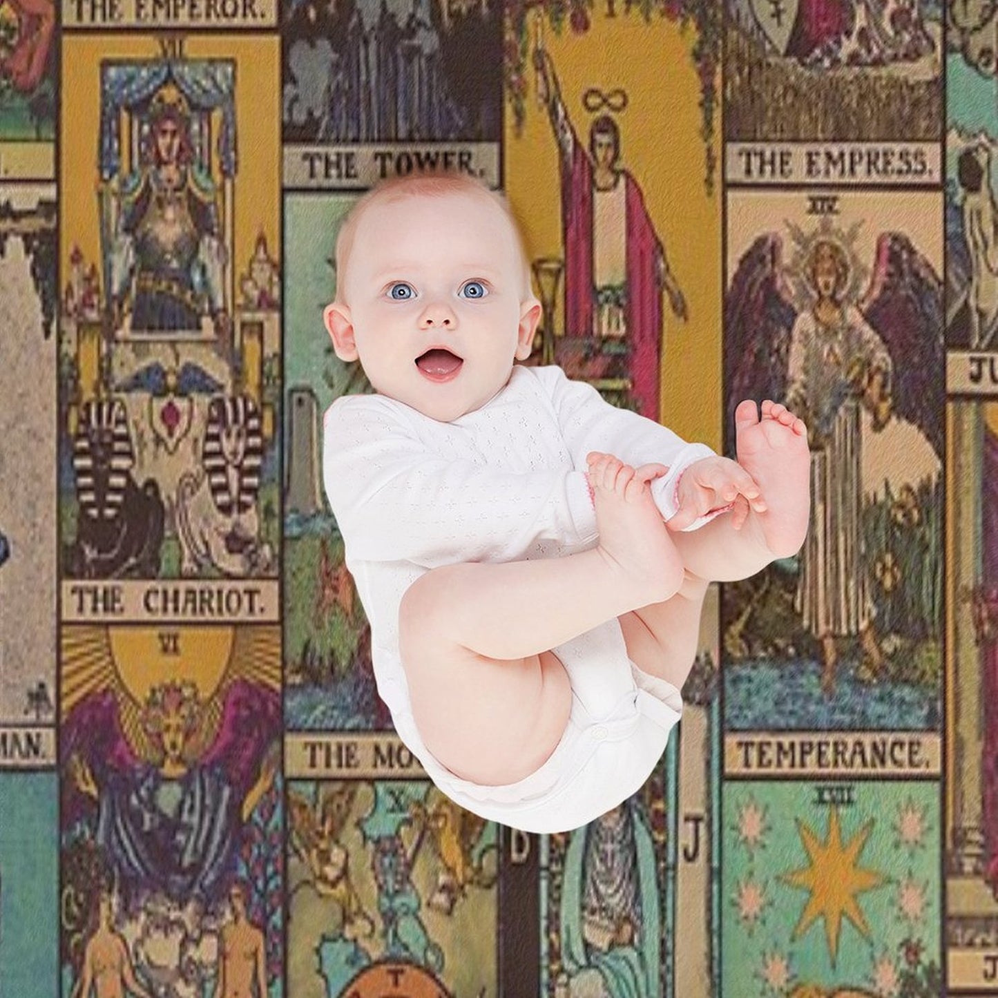 The Major Arcana of Tarot Vintage Patchwork Throw Blanket