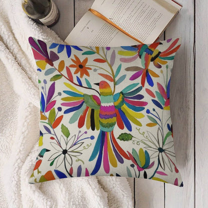 Otomi Bird Linen Throw Pillow Cover