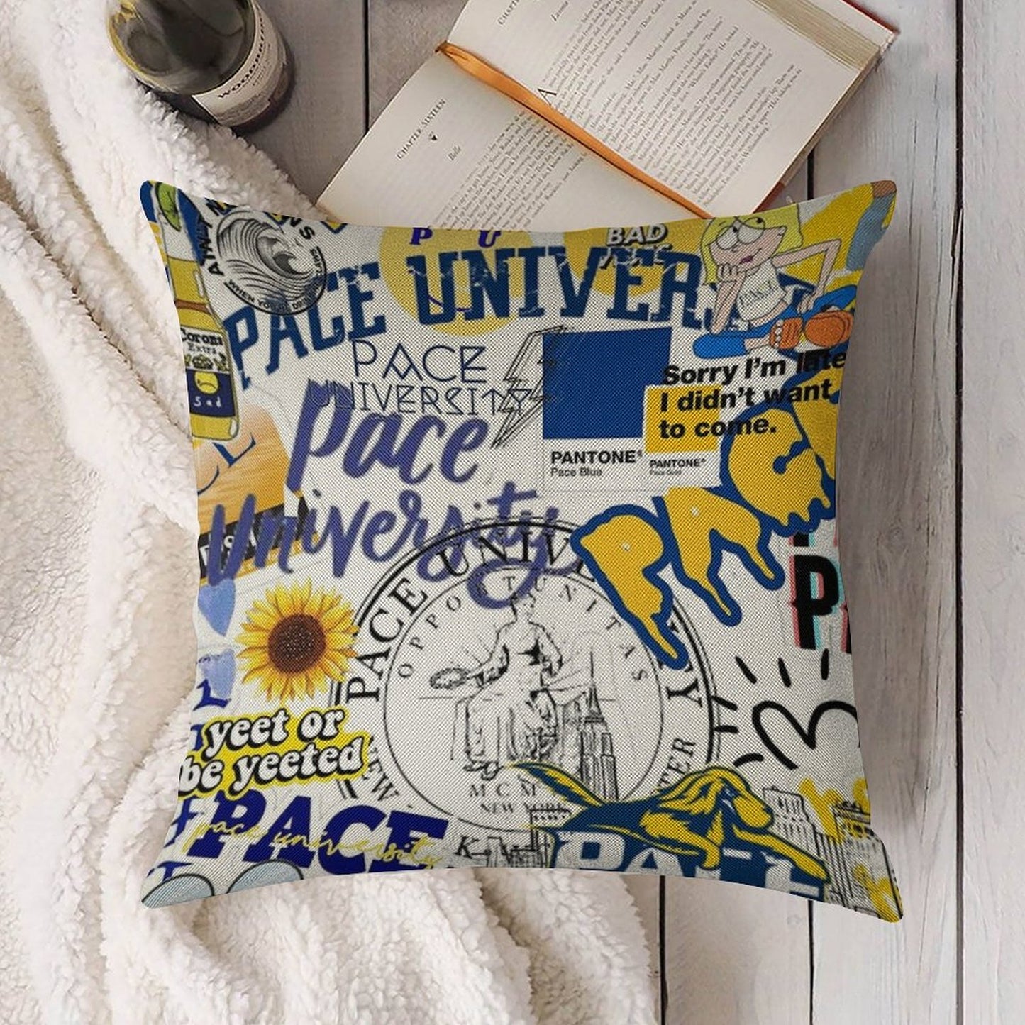 Pace University Collage Artwork Linen Throw Pillow Cover
