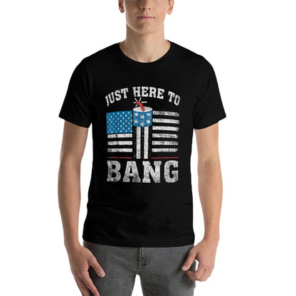 Retro Just Here To Bang 4th OF July American Red  Summer-ready Fabric T-Shirt