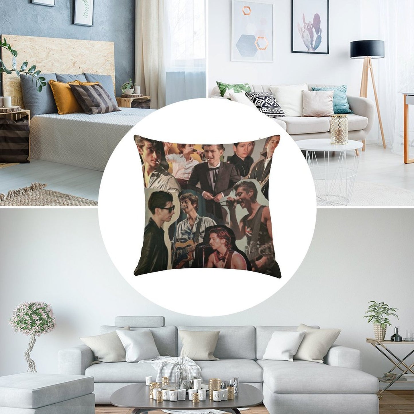 Alex Turner Arctic Monkeys Collage Linen Throw Pillow Cover