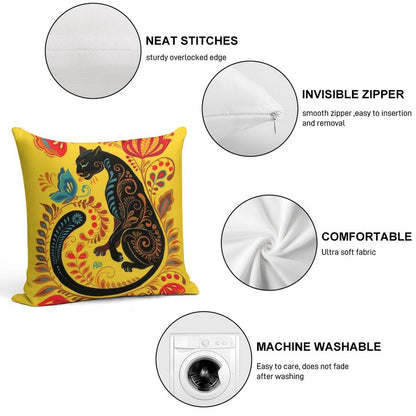 Panther & Butterfly Folk Art Soft Anti-Pilling Throw Pillow