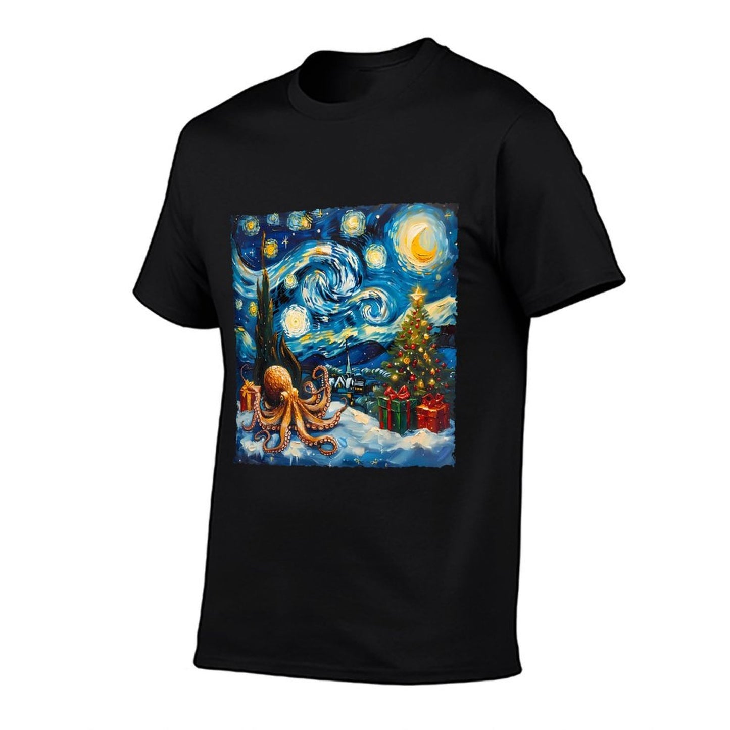 Christmas Octopus Starry Night Style Winter Artwork Holiday  Tagless Design T-Shirt