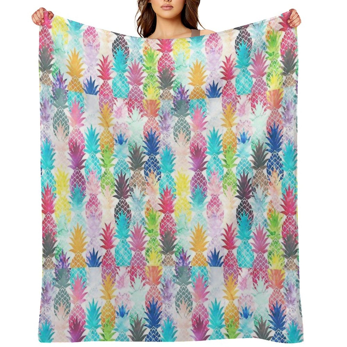 Hawaiian Pineapple Pattern Tropical Watercolor Throw Blanket