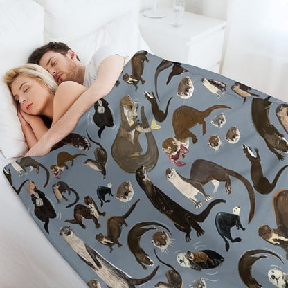 Old World Otters Throw Blanket