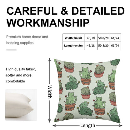 Cactus Cats Linen Throw Pillow Cover