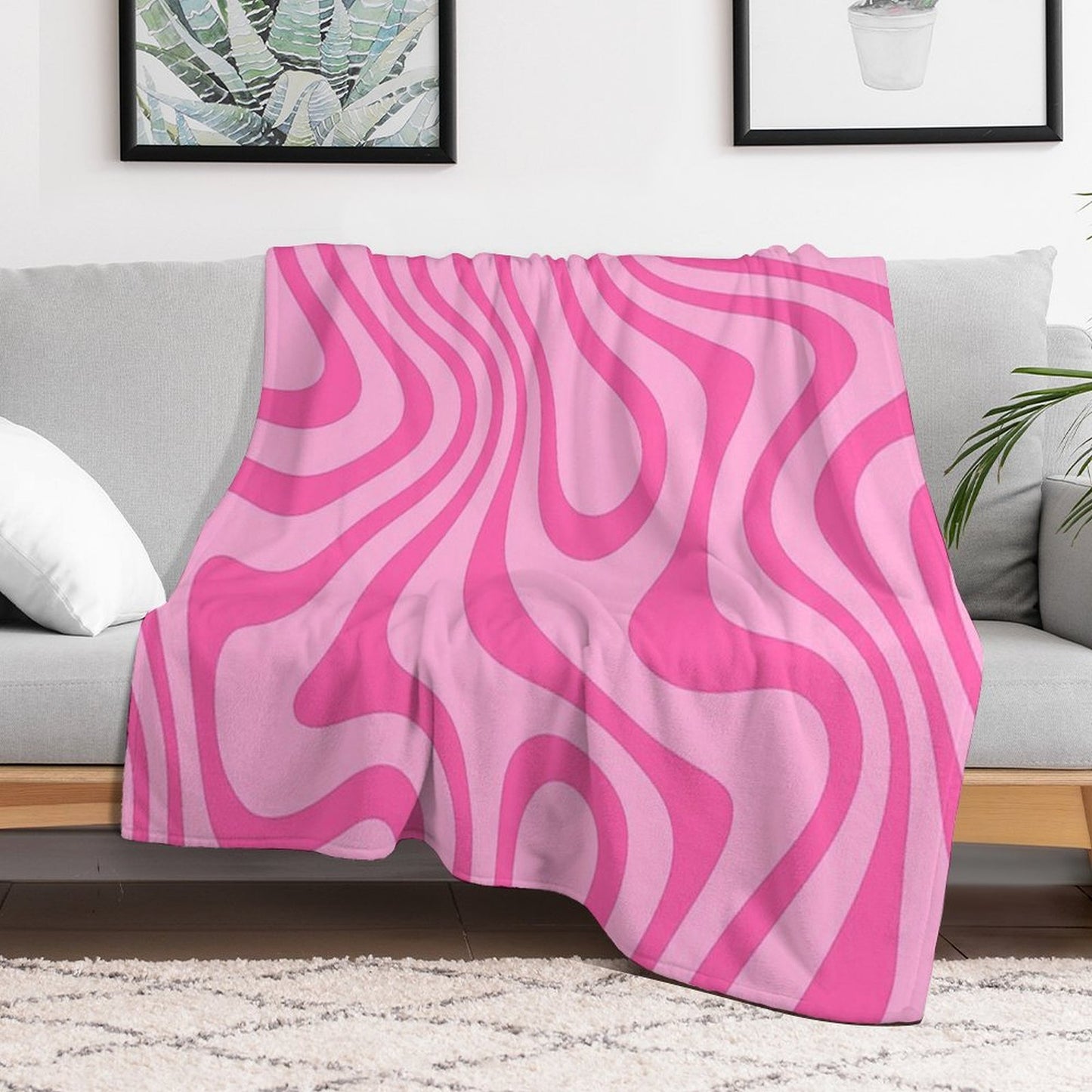 Vibrant Pink Wavy Abstract Pattern Throw Blanket