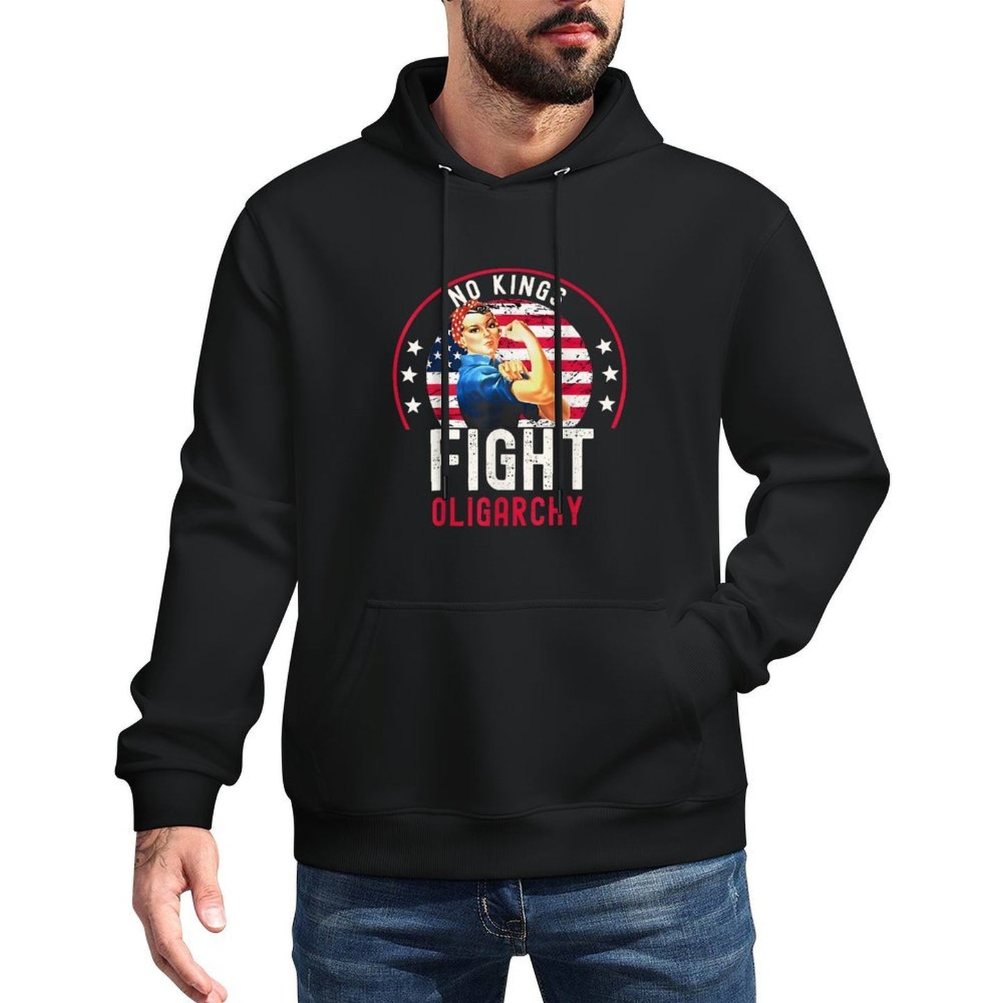 Vintage No Kings Fight Oligarchy Woman's Girl America Breathable Fabric Hoodie