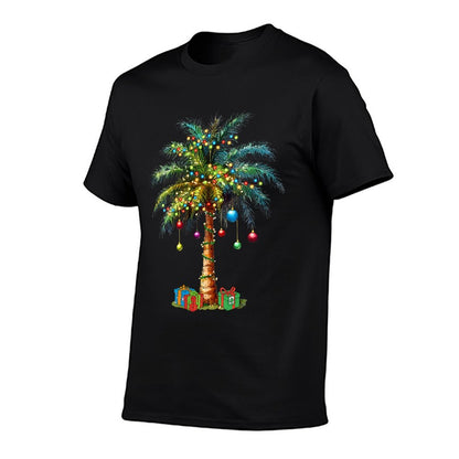 Womens Tropical Christmas Hawaiian Santa Xmas Lights Palm Tree  Trendy Pattern T-Shirt