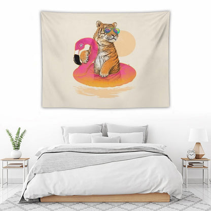 Chillin, Flamingo Tiger Tapestry