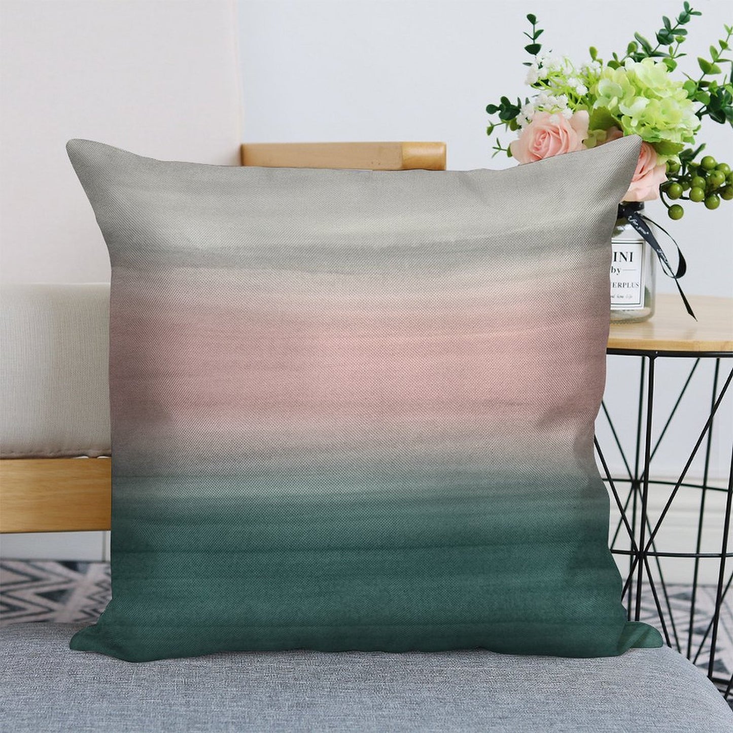 Touching Teal Blush Gray Watercolor Abstract #1 #painting #decor #art Linen Throw Pillow Cover