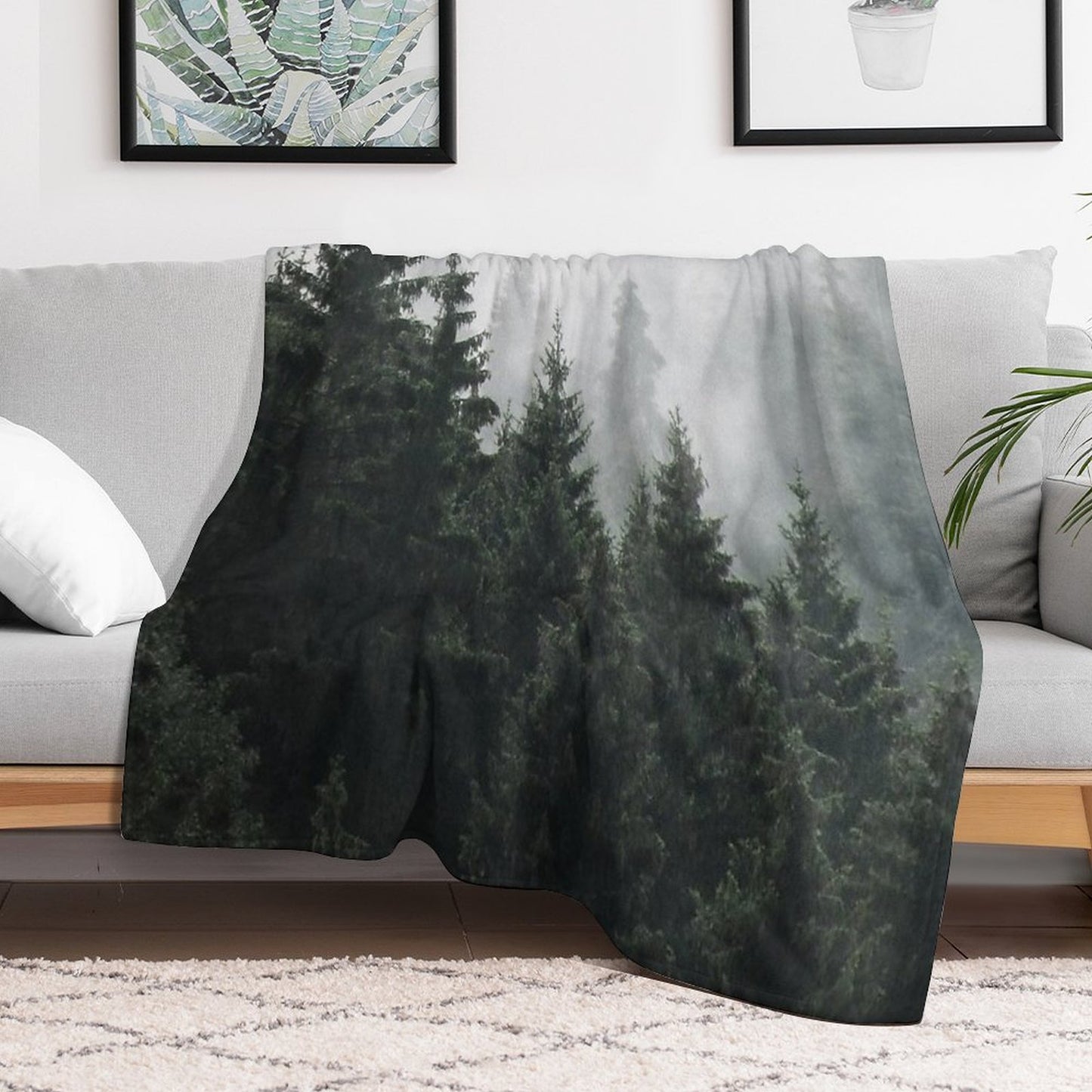 Waiting For  Misty Foggy Fairytale Forest With Cascadia Trees Covered In Magic Fog Throw Blanket