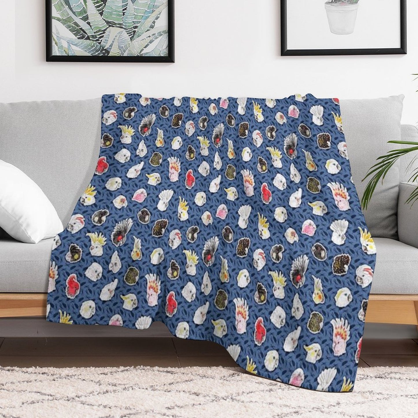 21 Cockatoos (in Dark Blue) Throw Blanket