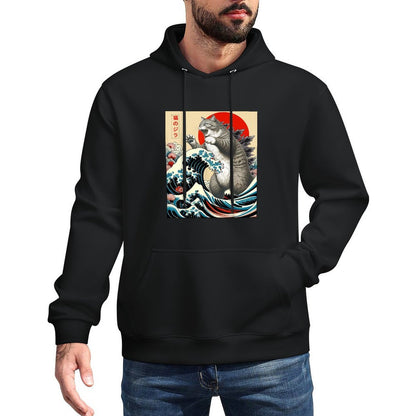 Catzilla Cat Japanese Art Funny Cat Gifts For Men Women Kid Adjustable Hood Hoodie