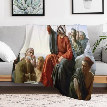 Raccoon Jesus Throw Blanket