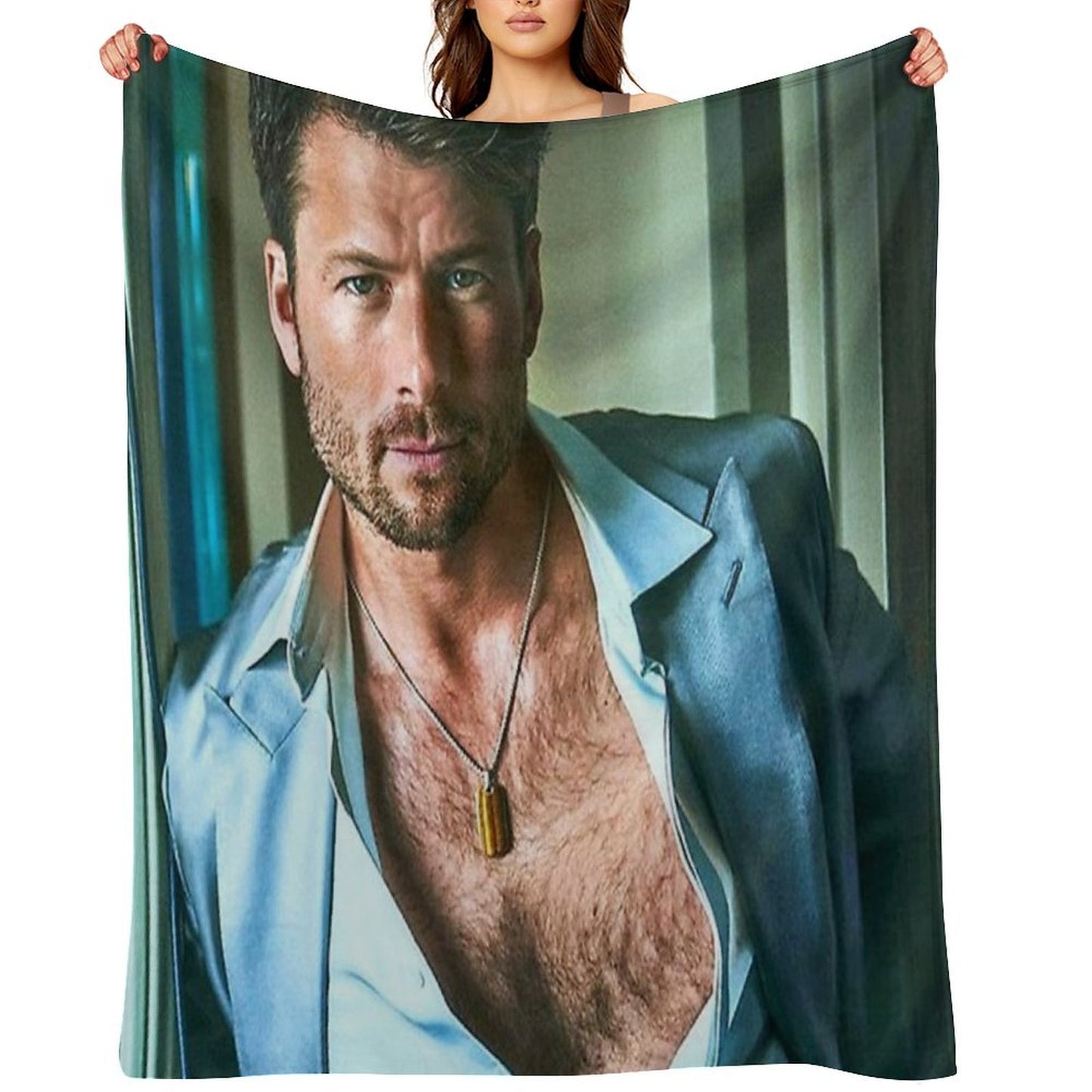 Glen Powell Handsome Throw Blanket