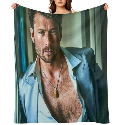 Glen Powell Handsome Throw Blanket