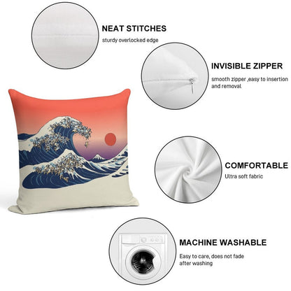 The Great Wave of Pug Soft High-Density Material Throw Pillow