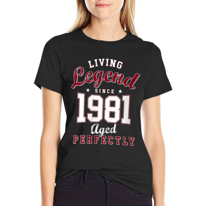 Womens 40th Birthday Living Legend Born in 1981 40 Years Old  Ribbed Collar T-Shirt