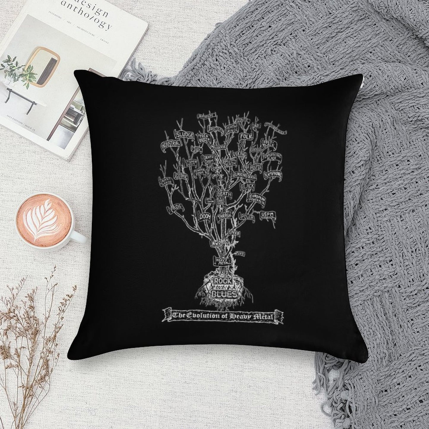 The Evolution of Heavy Metal - True Metal Shirt Version. Soft Shrink-Resistant Throw Pillow