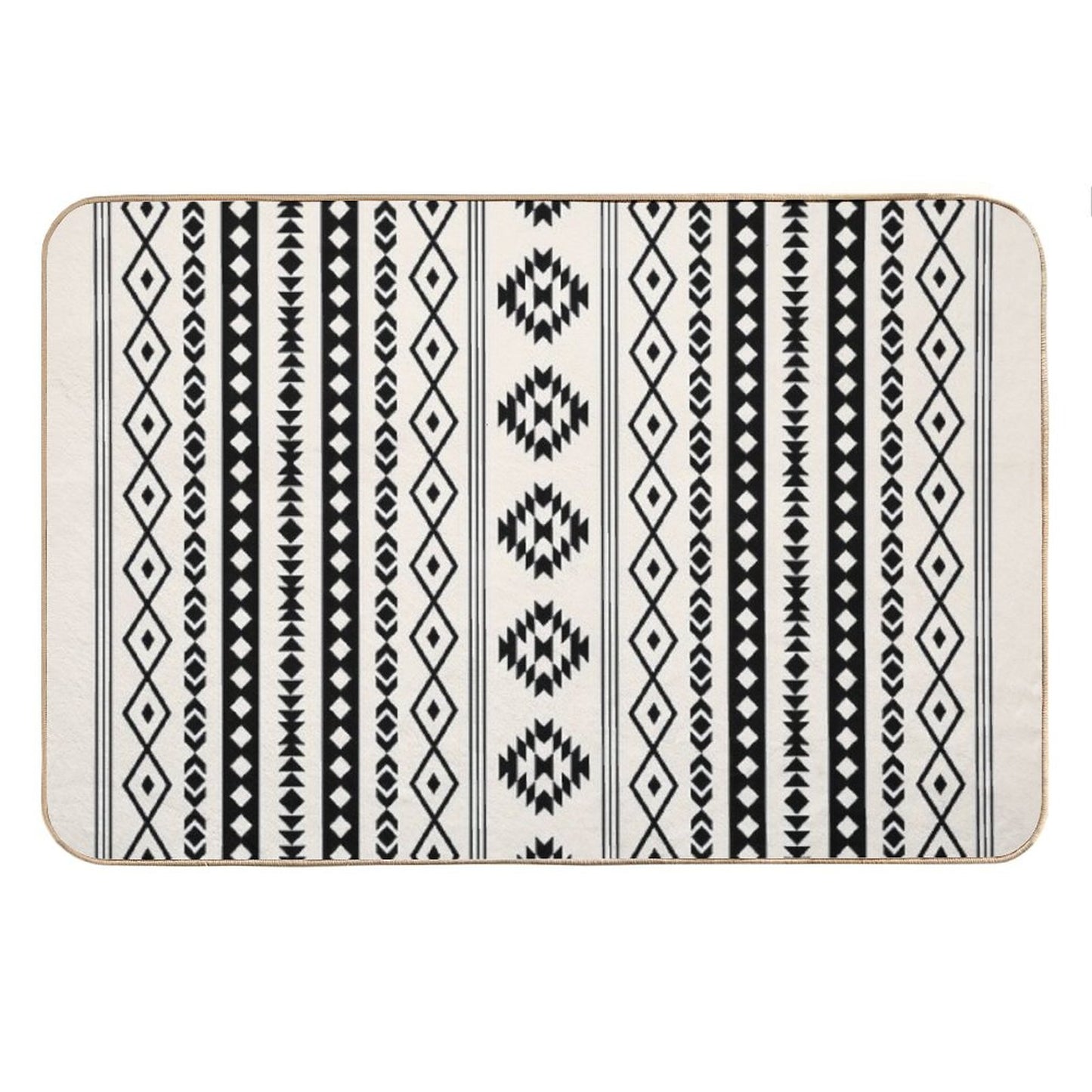 Aztec Black on Cream Mixed Motifs Pattern Bath Mat