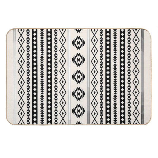 Aztec Black on Cream Mixed Motifs Pattern Bath Mat