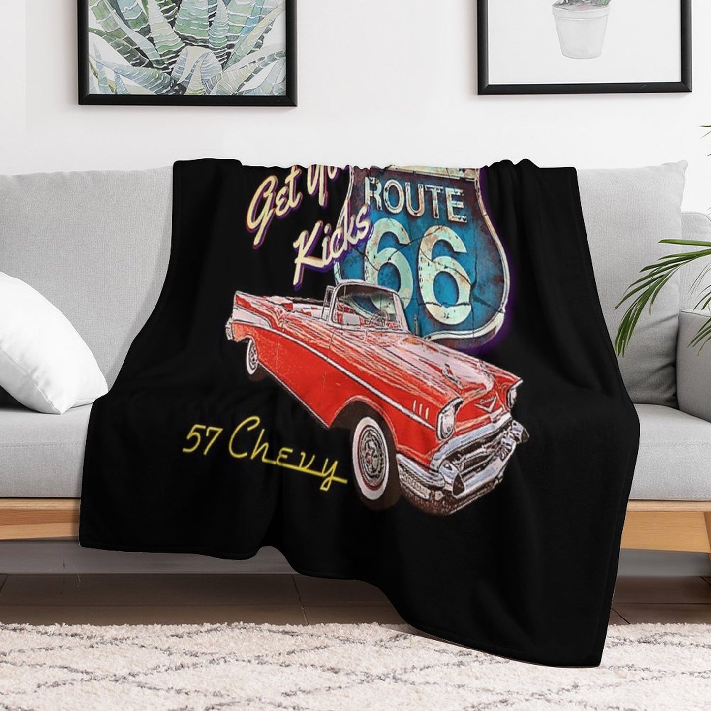 1957 Chevy Bel Air Vintage Retro Classic Car Street Hot Rod Antique Route 66 Design Throw Blanket