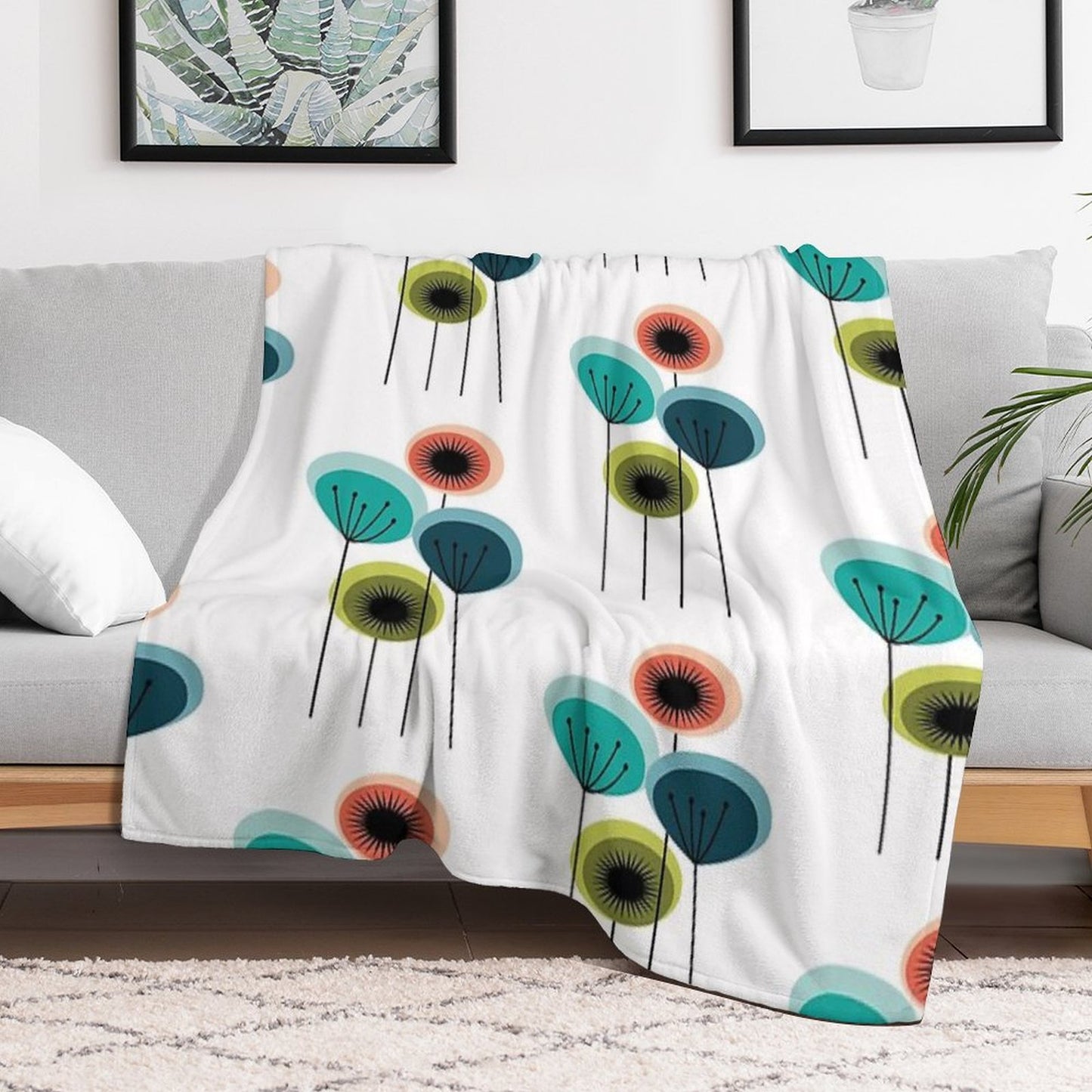 Flowers - Mid Century Throw Blanket