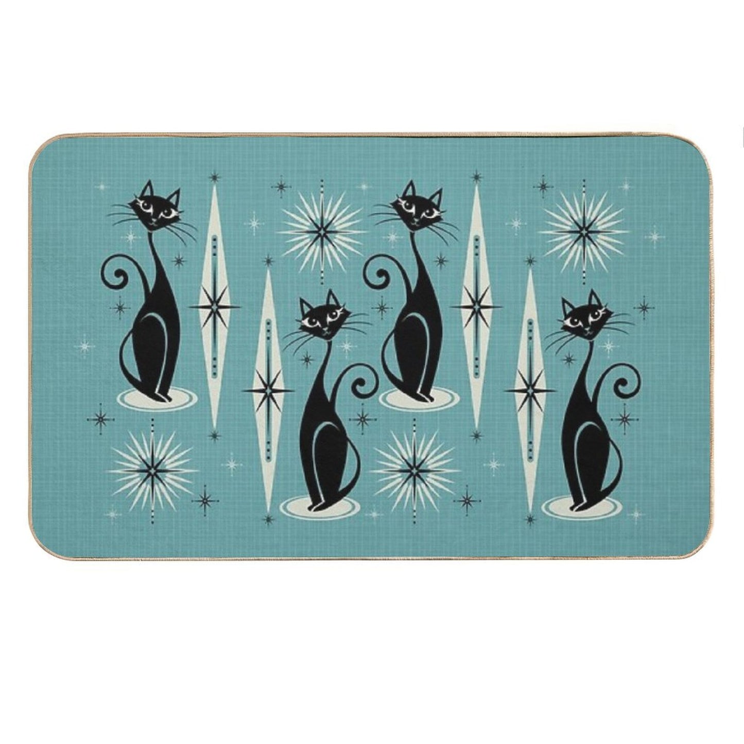 Mid Century Meow on Blue Bath Mat