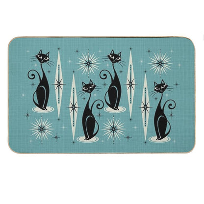 Mid Century Meow on Blue Bath Mat
