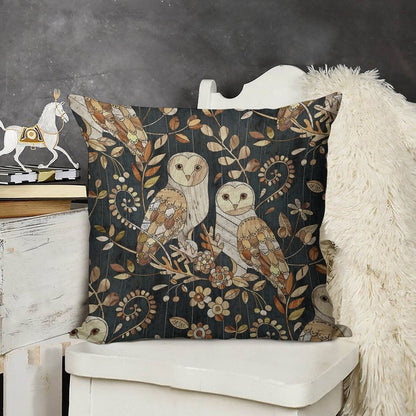 Wooden Wonderland Barn Owl Collage Linen Throw Pillow Cover