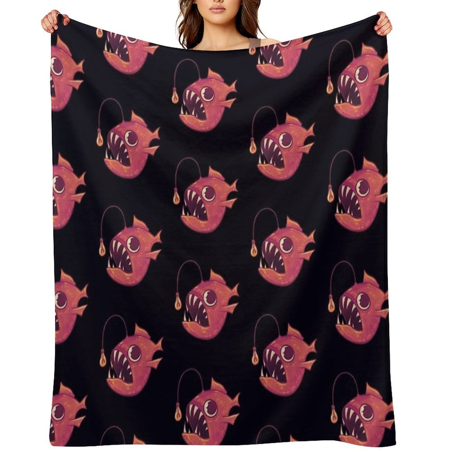 Cute Anglerfish (Red) Throw Blanket