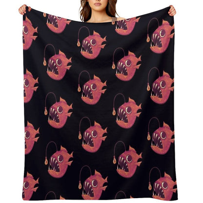 Cute Anglerfish (Red) Throw Blanket
